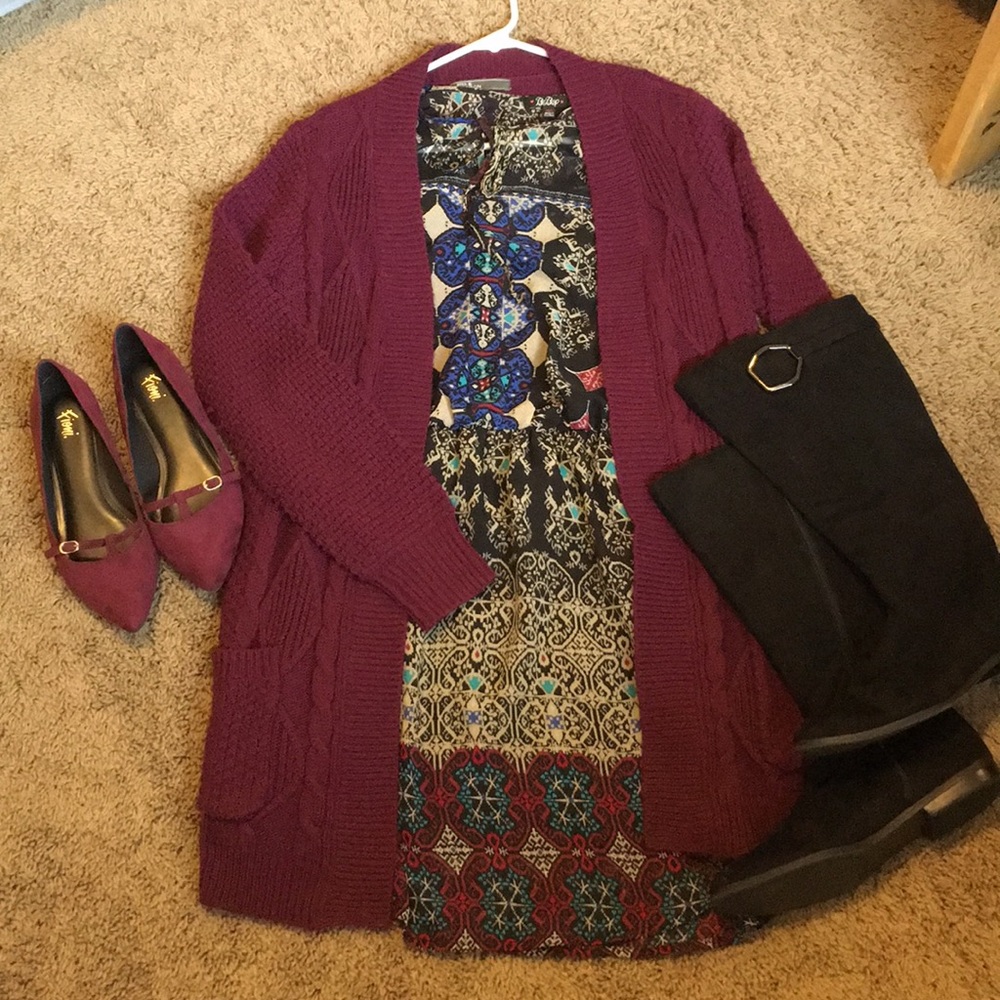 Burgundy cardigan sweater